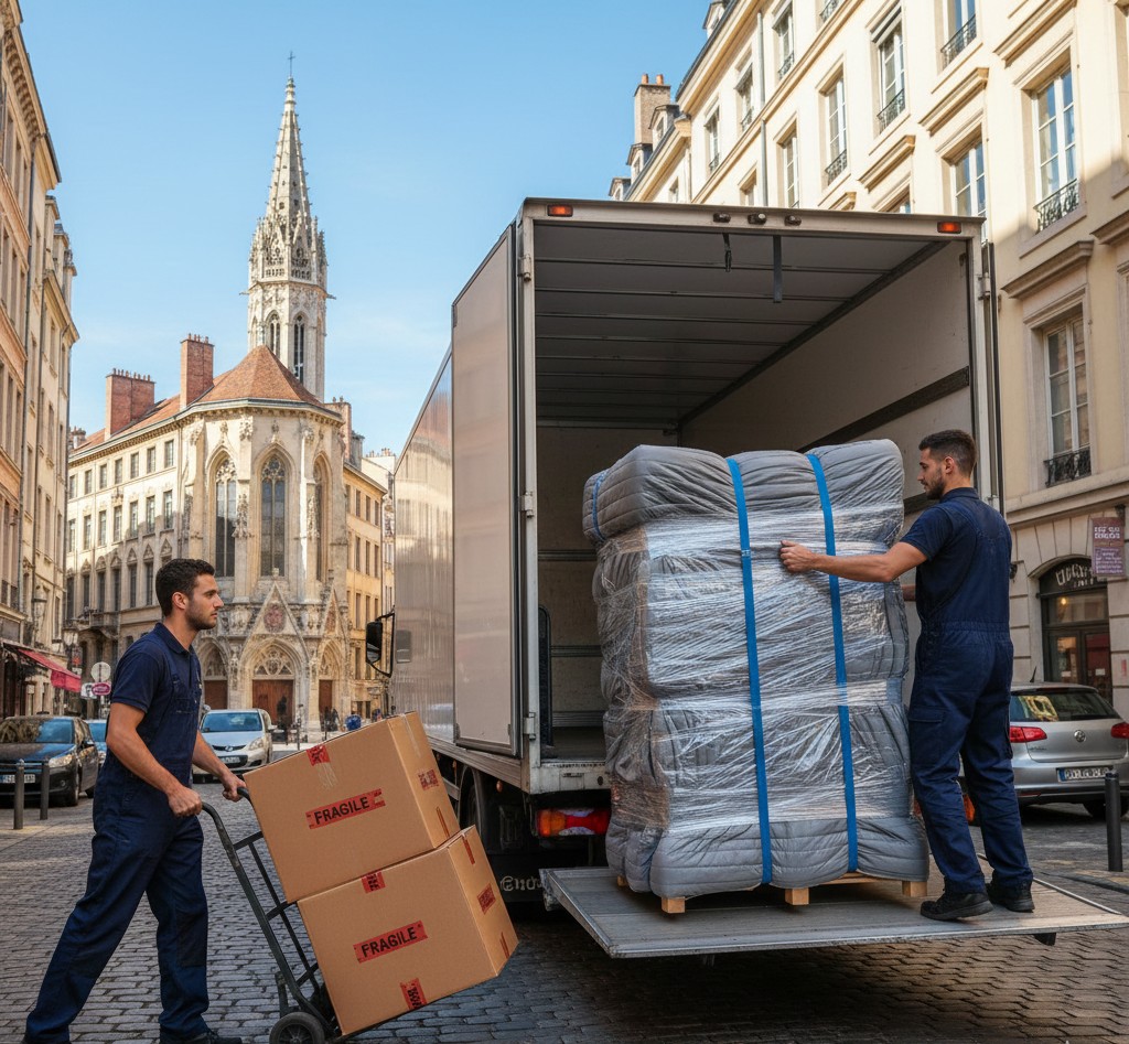 Déménagement de fonctionnaires à Lyon avec camion et équipe
